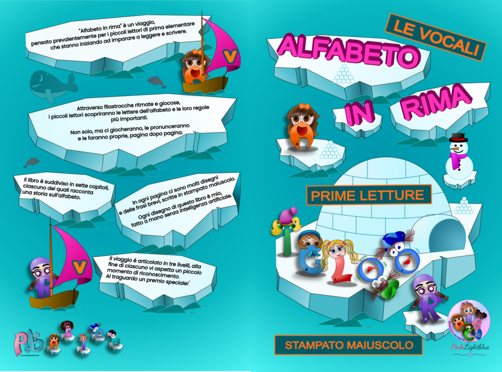 copertina e quarta di copertina del libro "Alfabeto in rima - le vocali".