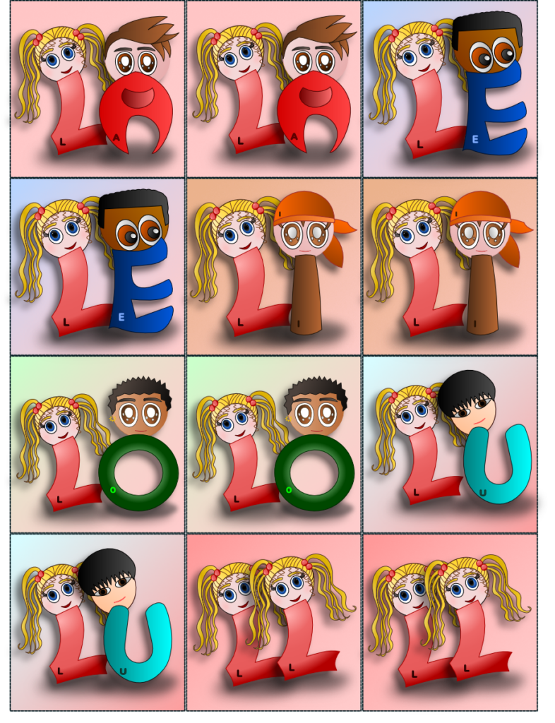pagina di tessere del memory con coppie di lettere