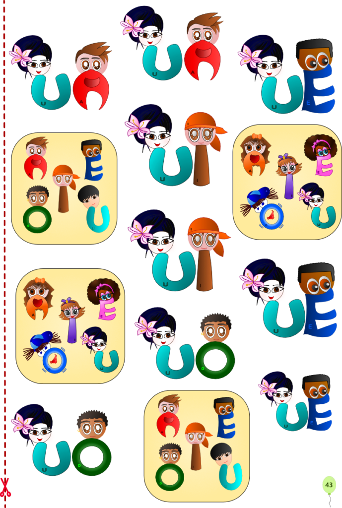 pagina di stiker con due o più lettere colorate