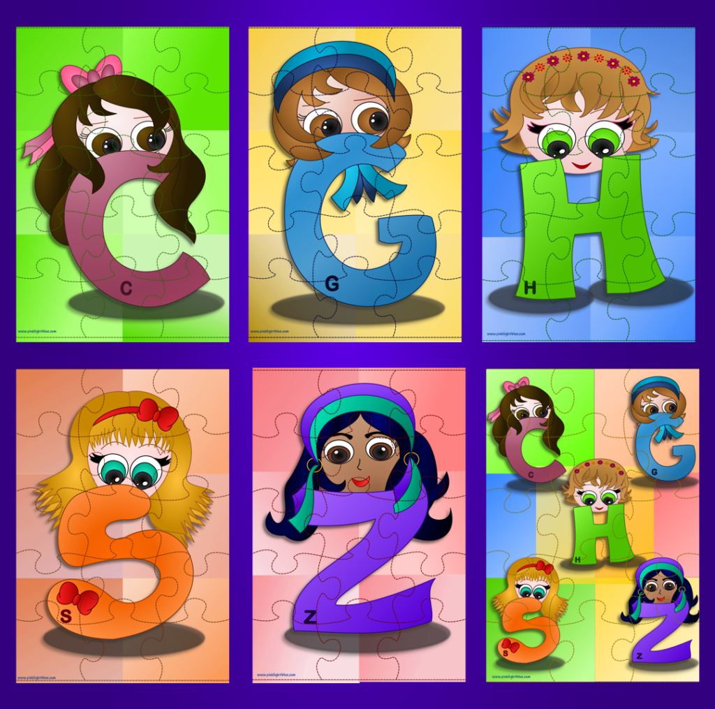 maxi puzzle con tutte 5 le lettere gemelle versione femminile