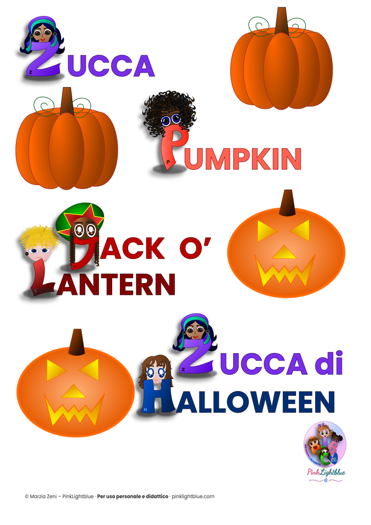 scheda degli sticker zucca/pumpkin e zucca di Halloween/Jack o lantern