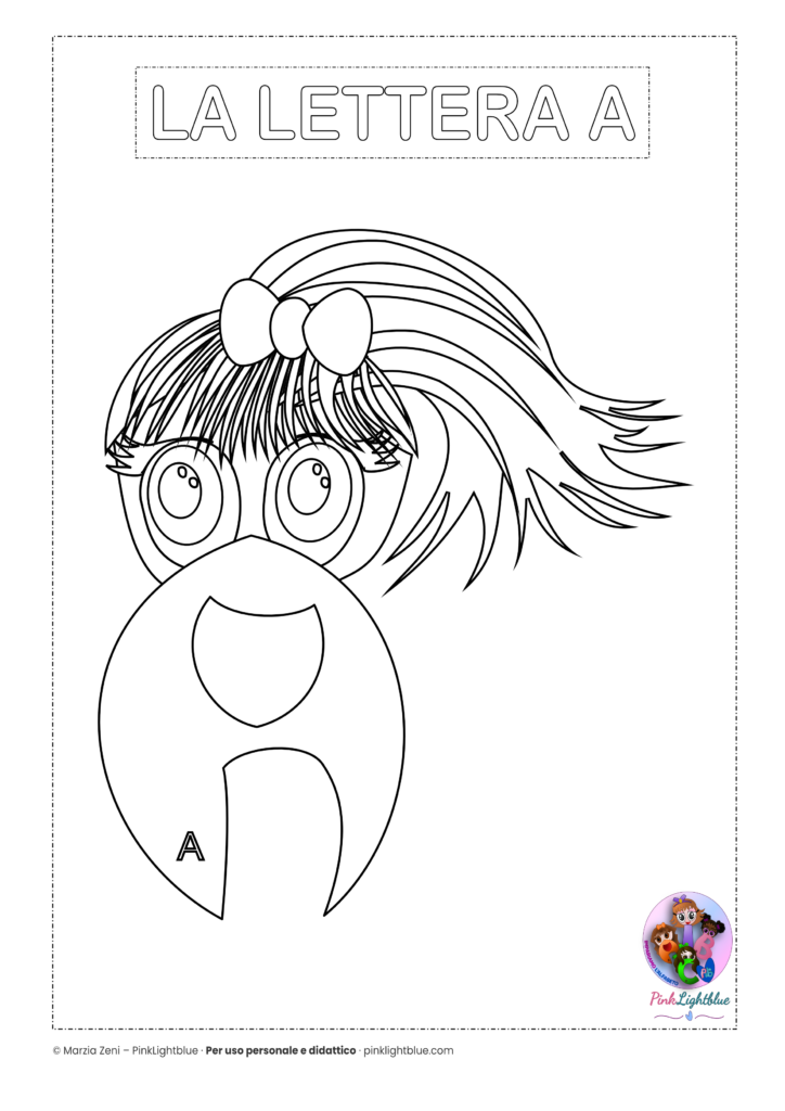 Lettera A capelli raccolti da colorare