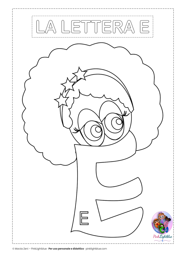 Lettera E capelli sciolti da colorare