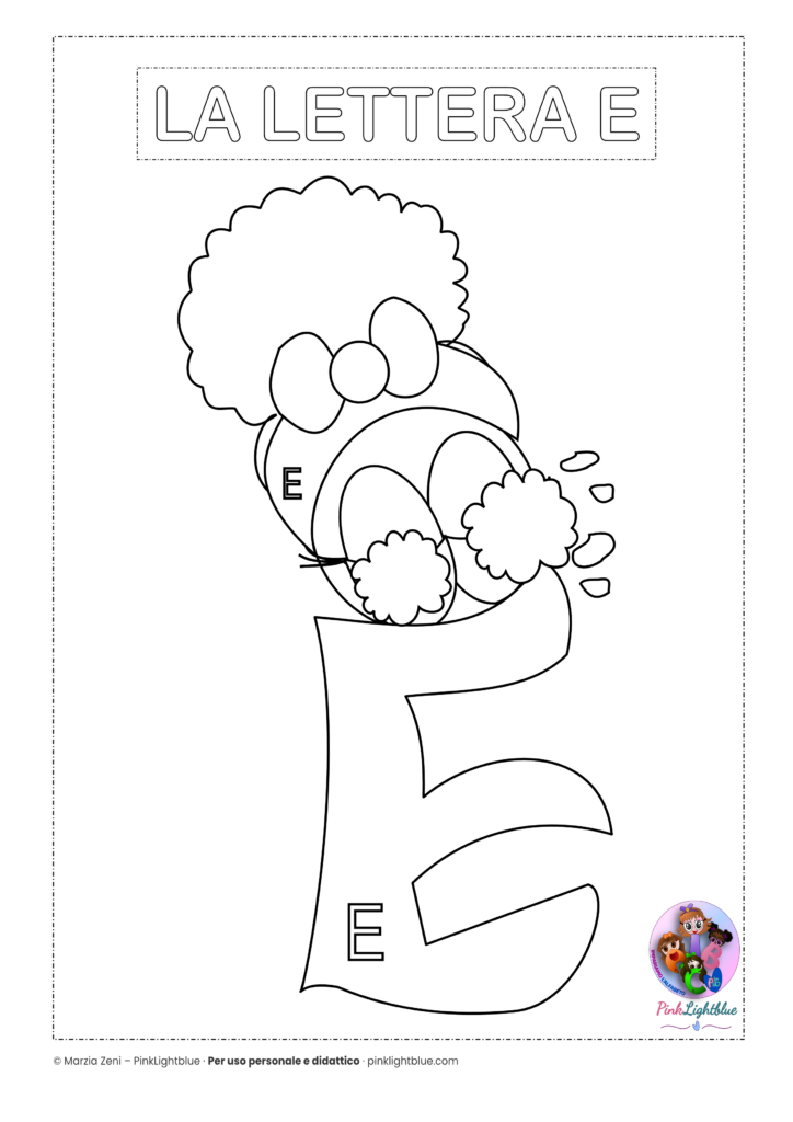 Lettera E capelli raccolti da colorare
