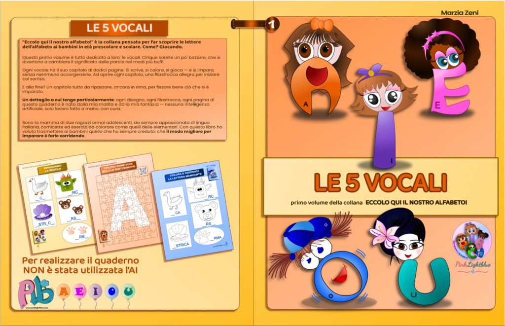 copertina libro "Le 5 vocali", con collegamento che punta alla pagina di dettaglio del libro.